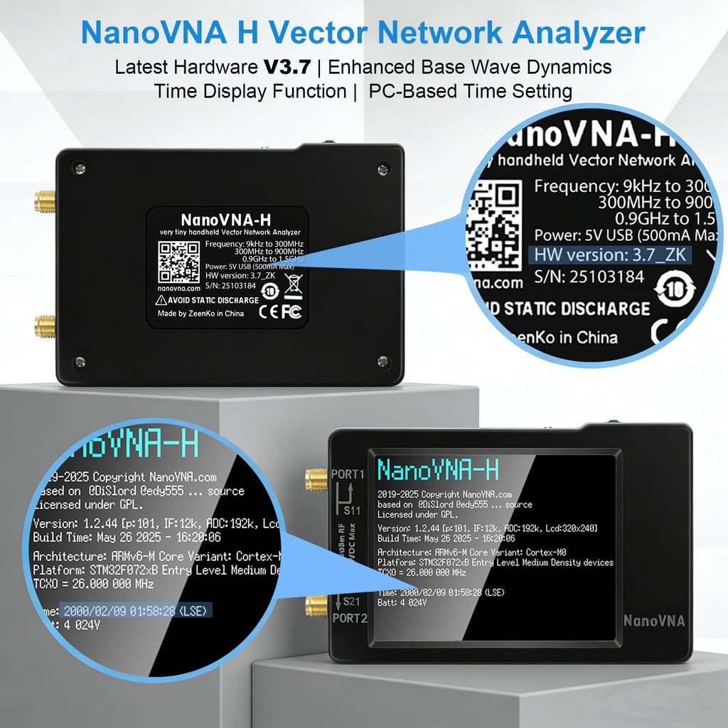 [Upgraded] AURSINC NanoVNA-H Vector Network Analyzer Latest HW Version 3.7, 9KHz -1.5GHz Antenna Analyzer with 32GB SD Card Support Data Storage, Measuring S Parameters, SWR, Phase, Delay, Smith Chart