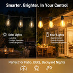 Skoiuc 50ft-LED-Lights-Outdoor-Waterproof-String Lights-Patio-Outside-Porch-Backyard-Garden-Gazebo-Yard-Deck-Balcony-Party-Camping-House-Hanging-Lighting-Bulb-Remote-Bluetooth-Hanging-Edison-ST38