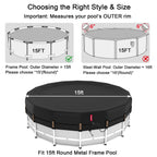 QH.HOME 15 ft Round Pool Cover,Solar Cover for Above Ground Pools - Black Oxford Fabric Heats Water, Blocks Leaves & Sun, Windproof Snug Fit with Patented Ratchet & Weight Rings