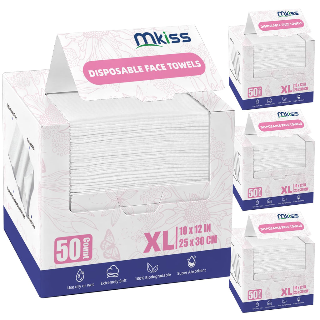 Large Disposable Face Towels 200 Count, 10"×12" Ultra Thick Premium Biodegradable Facial Towels, Makeup Remover Dry Wipes, Soft Face Towelettes for Sensitive Skin, Skincare and Women Cleaning