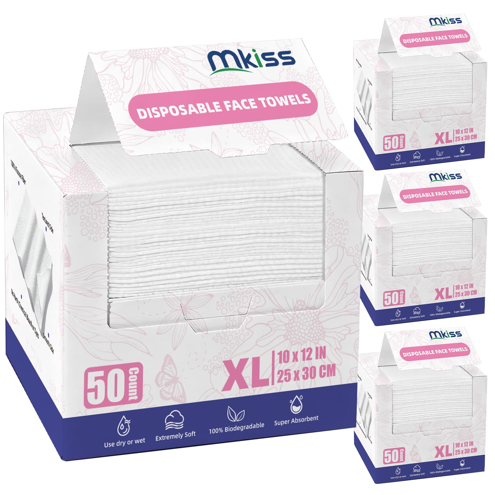 Large Disposable Face Towels 200 Count, 10"×12" Ultra Thick Premium Biodegradable Facial Towels, Makeup Remover Dry Wipes, Soft Face Towelettes for Sensitive Skin, Skincare and Women Cleaning