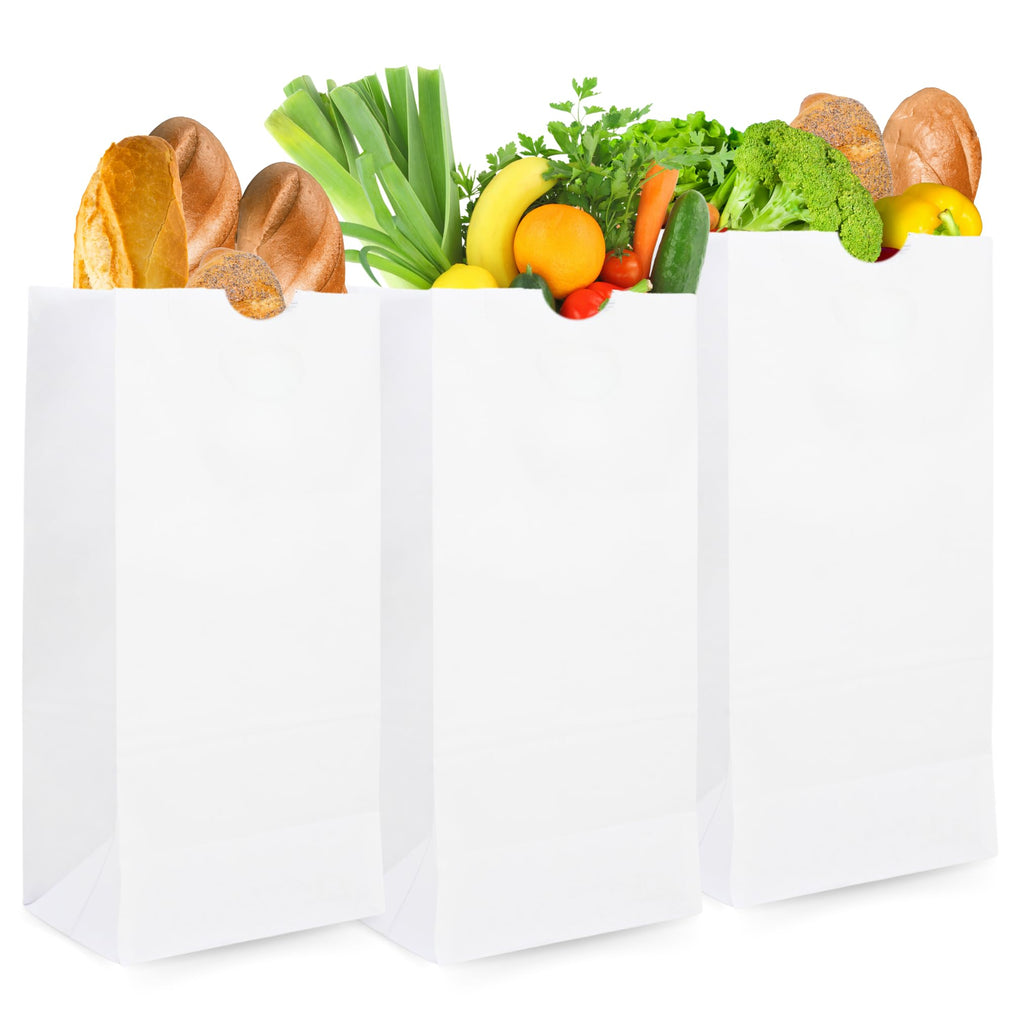 Duro 12# White Paper Lunch Bags 500 Count, Bulk Disposable SOS Paper Bags for Bread, Bagel, Deli & Restaurant Takeout or Delivery - 7.06 x 4.50 x 13.75 Inches