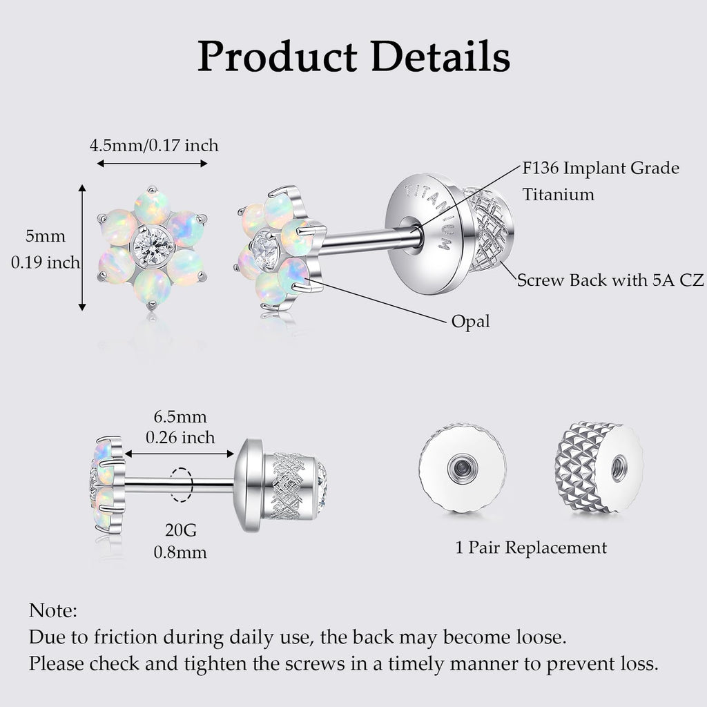 Limerencia Titanium Flat Back Screw Back Stud Earrings for Women Men
