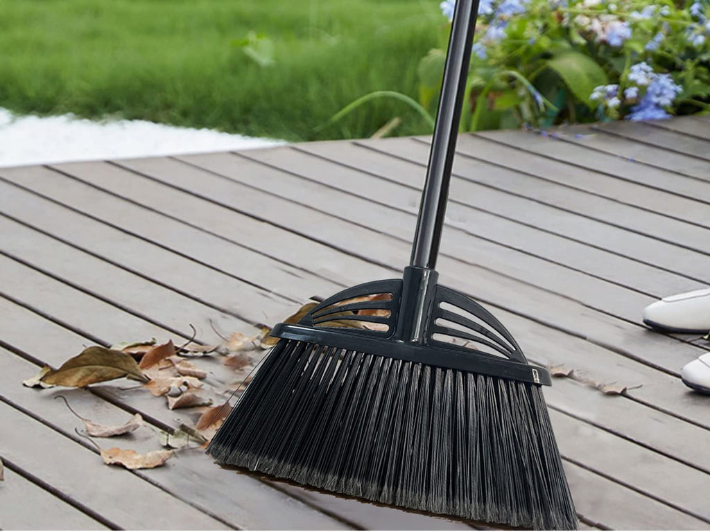 Xifando Four-Section Rod Long-Handled Broom,Heavy-Duty Broom, Angle Broom for Outdoor/Indoor（Black+Blue）