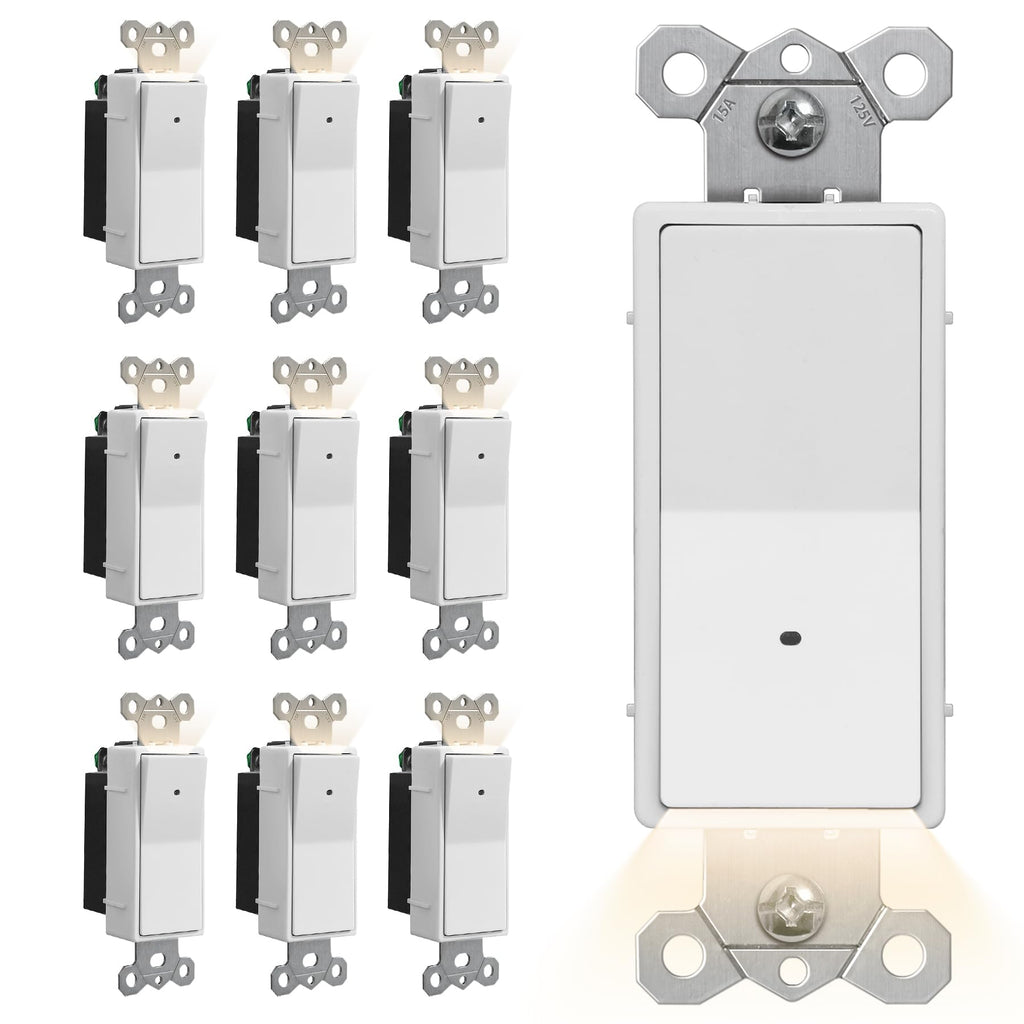 [10 Pack] CML Illuminated Guide Light Switch, Single Pole Decor Paddle ...