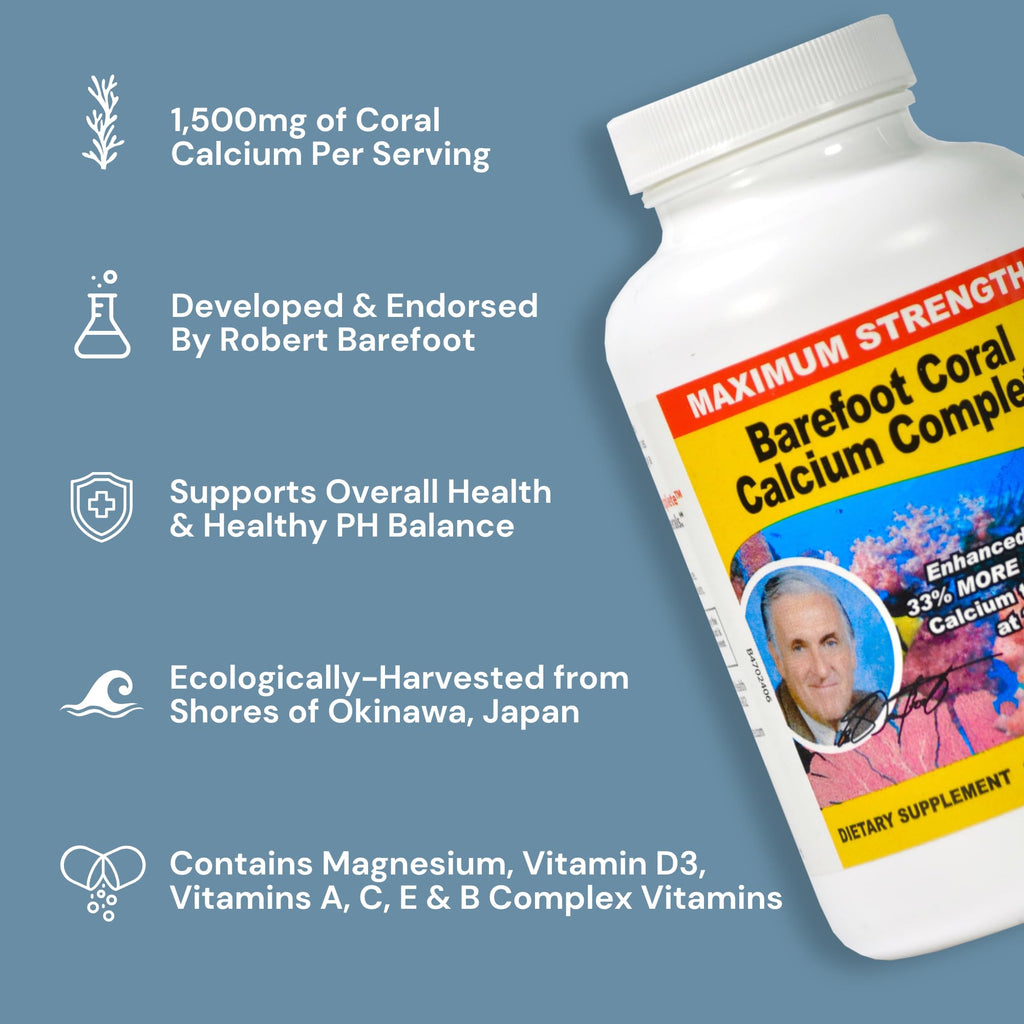 Barefoot Coral Calcium Complete 1500mg, 240 Capsules- Coral Calcium Supplement Developed by Bob Barefoot- Supports Overall Health & PH Levels- Contains Calcium, Magnesium & Vitamin D3