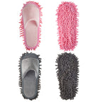 Jecery 2 Pairs Microfiber Cleaning Mop Slippers for Floor Cleaning House Mop Shoes Men and Women Washable Unisex Dusting Slippers Dirt Tool Supplies(Large,Gray, Pink)