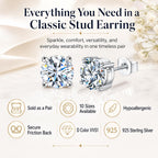 Impalsory 1CT Moissanite Stud Earrings for Women and Men, 6.5mm, 4 Prong