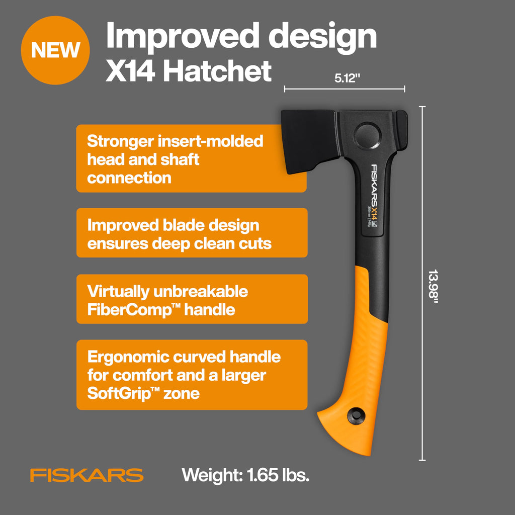 Fiskars X14 Universal Axe 14", Camping Hatchet for Chopping Wood Kindling