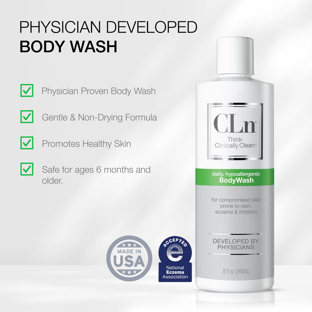CLn® BodyWash - Non-Drying Body Wash, For Compromised Skin Prone to Eczema, Dermatitis, Rash & Hidradenitis Suppurativa, Fragrance-Free & Paraben-Free, 8 fl oz.