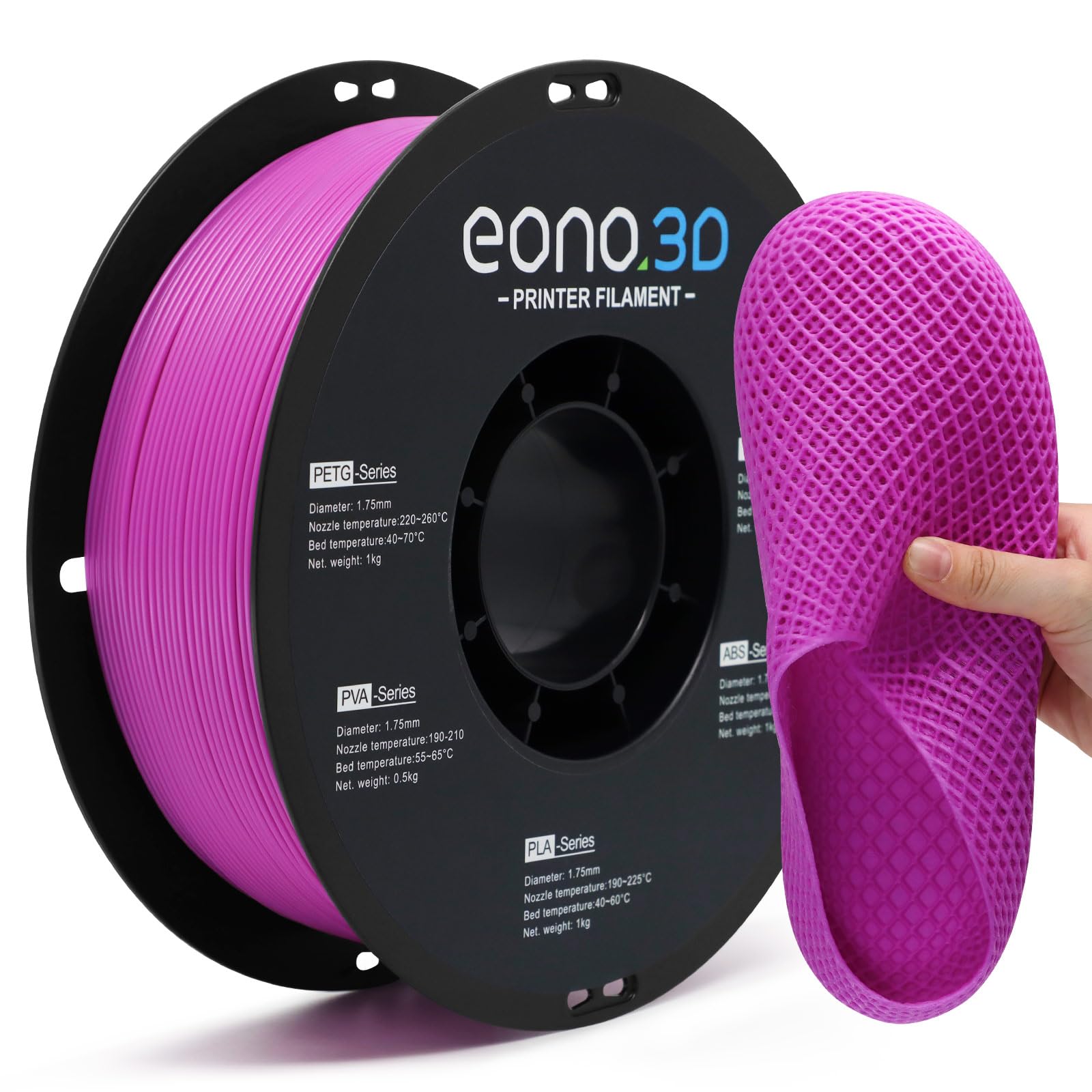 EONO3D Matte TPU Filament 1.75mm, 1kg - Shore 95A Flexible & Durable TPU, Matte Purple, Low-Gloss Matte Finish, Minimal Layer Lines, for Phone Cases, Wearables & Functional Parts
