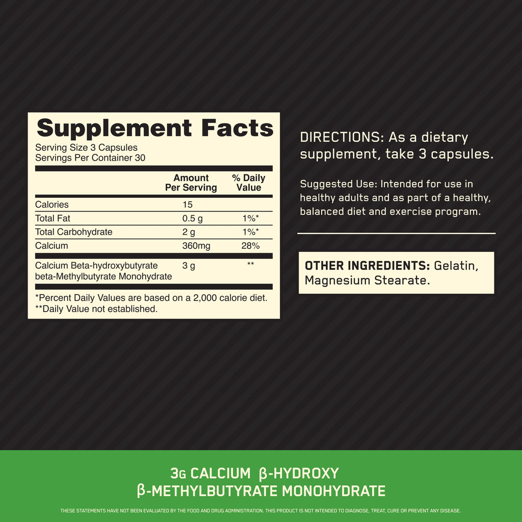 Optimum Nutrition HMB 1000 Caps, 1g of Calcium beta-Hydroxy beta-methylbutyrate per Capsule, 90 Capsules, 30 Servings