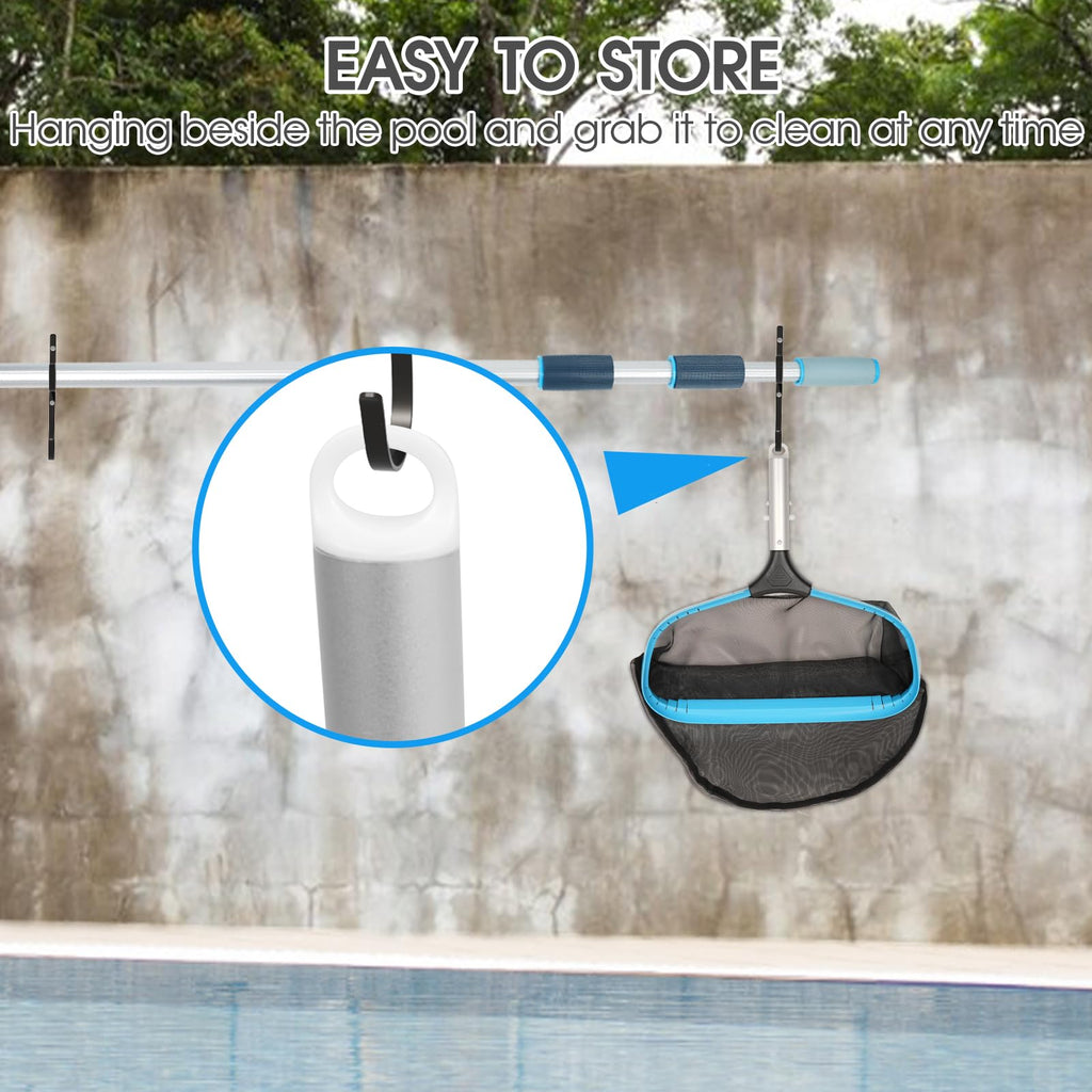 TidyMister Self-Repair Heavy Duty Pool Net, Upgrade Reinforced Handle, Pool Cleaning Skimmer Net with Nylon Fine Mesh Net, Thick Aluminum Frame, Deep Trash Bag for Above Ground & Inground Pools