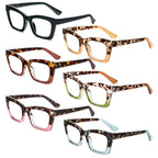 REAVEE 6 Pack Oprah Style Reading Glasses for Women Blue Light Blocking Cute Square Computer Readers with Spring Hinge 2.0