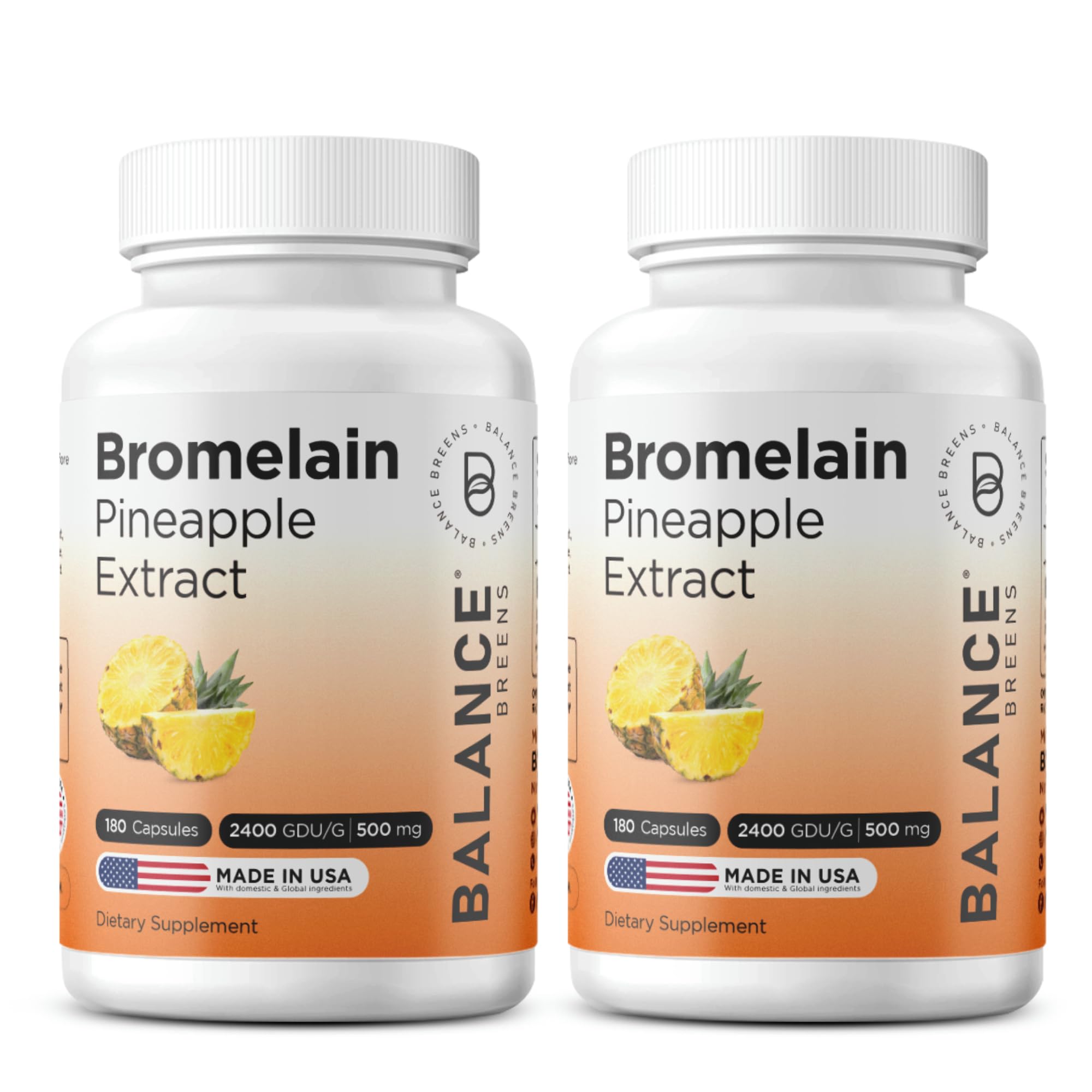 Balancebreens Bromelain 500mg Veggie Capsules – 2400 GDU Pineapple Extract Supplement for Joint Support, Natural Swelling Support, and Healthy Digestion – 180 Capsules Made in USA