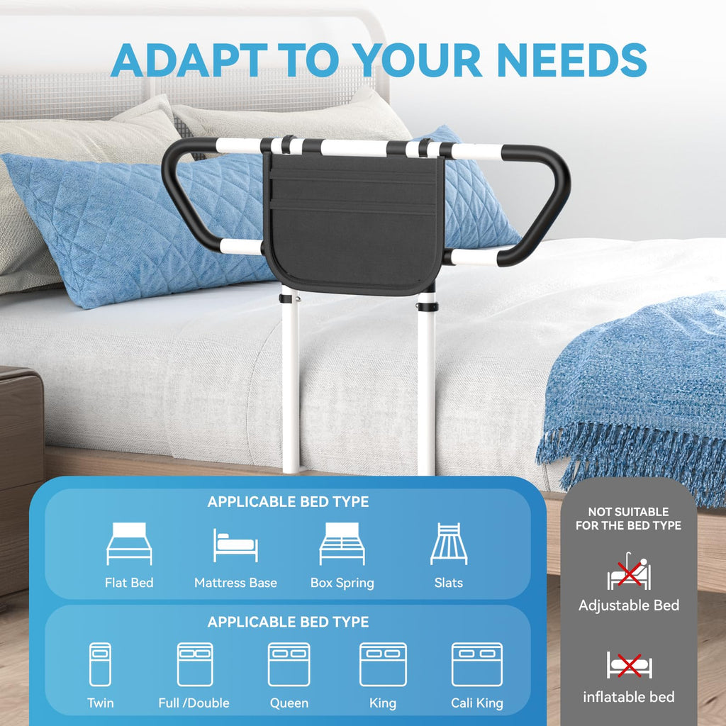 Ksconfy Bed Rails for Elderly Adults Safety - ASTM F3186-17 Certified 400lbs Capacity Adjustable Bed Assist Rail with Non-Slip Handles & Storage Bag, Fits Twin/Full/Queen/King Beds