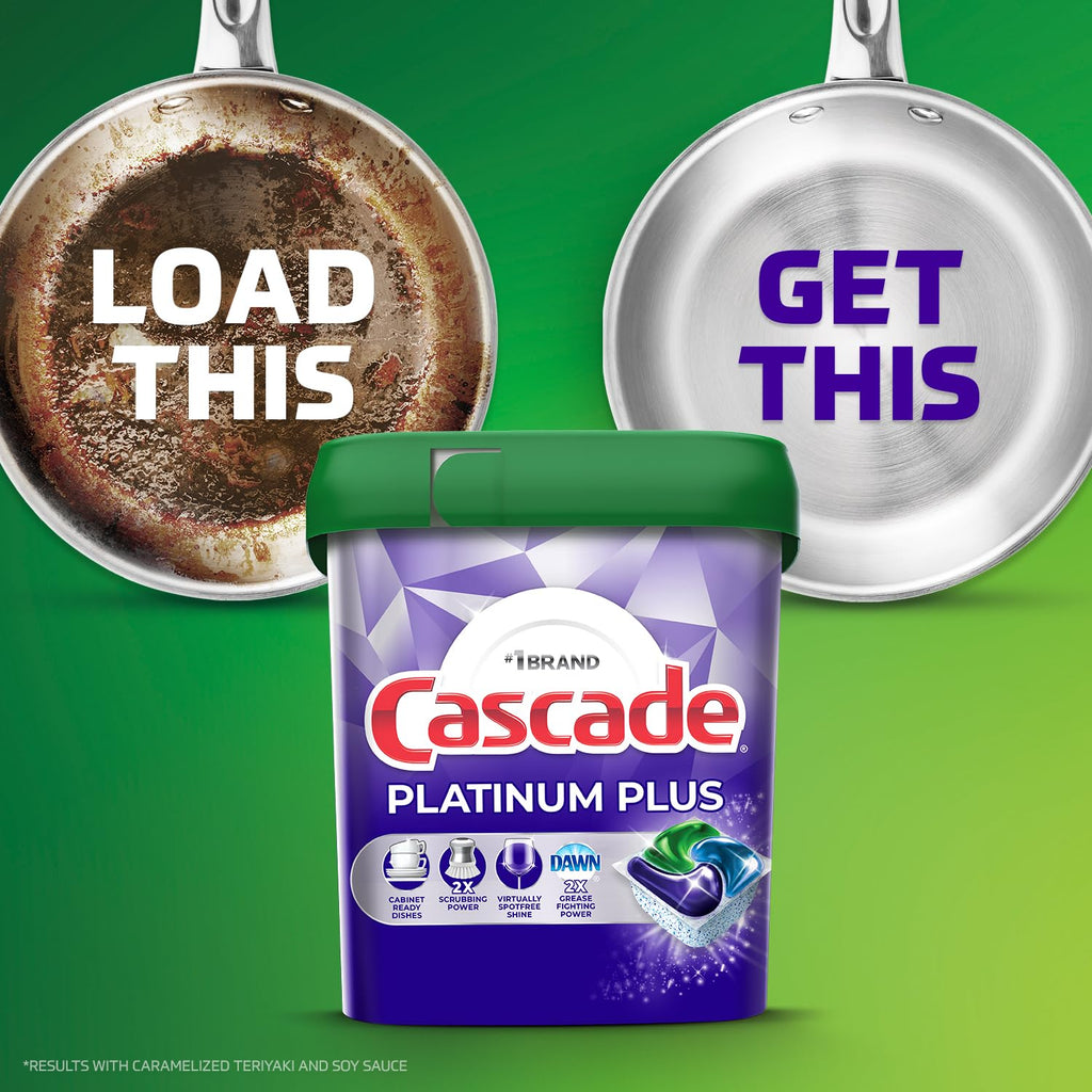 Cascade Platinum Plus ActionPacs Dishwasher Detergent Pods, Dishwasher Soap, Cleaning Supplies, Mountain, 62 Count