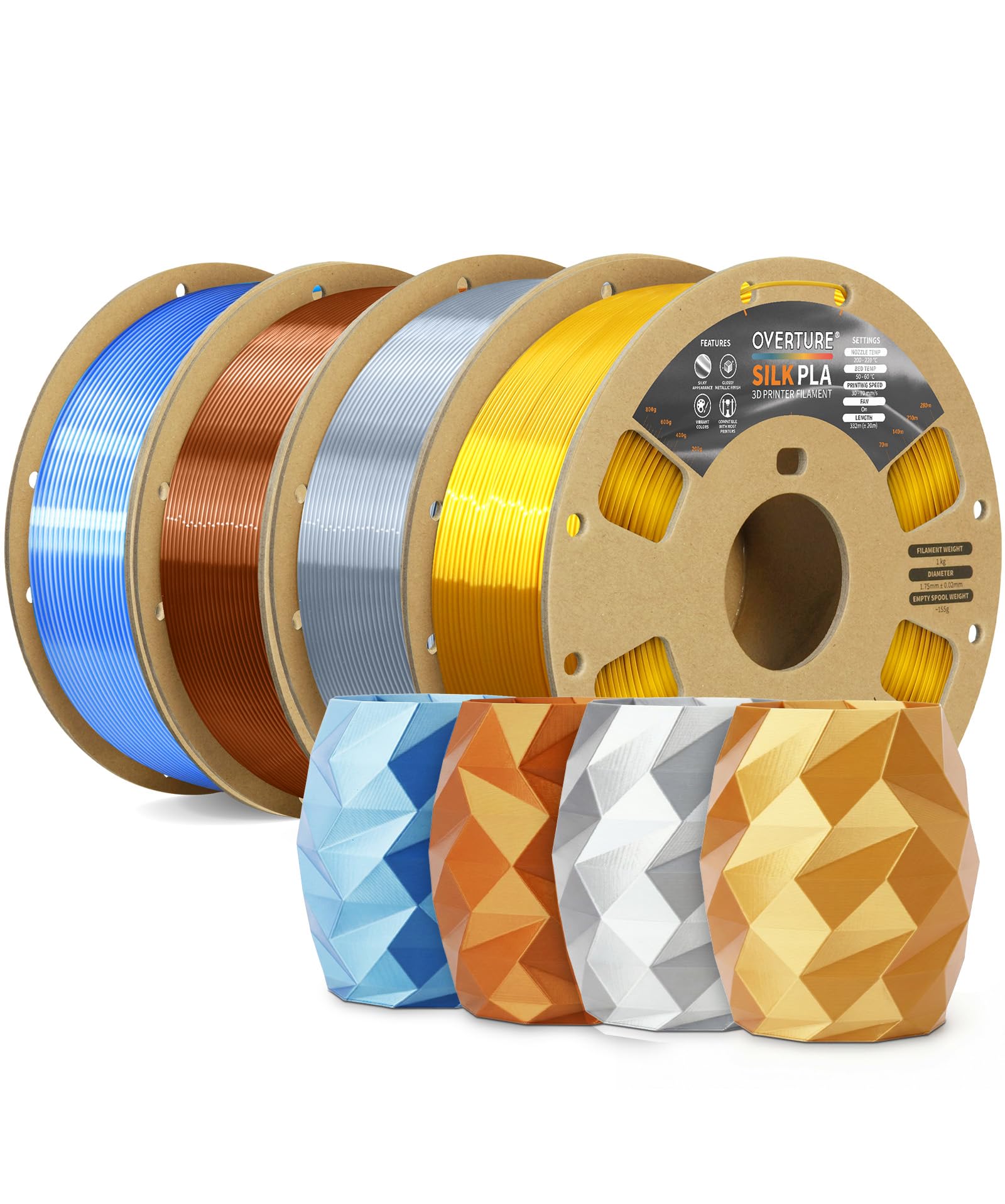 OVERTURE Silk PLA Filament 1.75mm, Clog-Free Shiny, Metallic Shine 3D Printer Filament, 1kg Spool (2.2lbs), Ideal for Cosplay Jewelry & Home Decor (Silk Pink)
