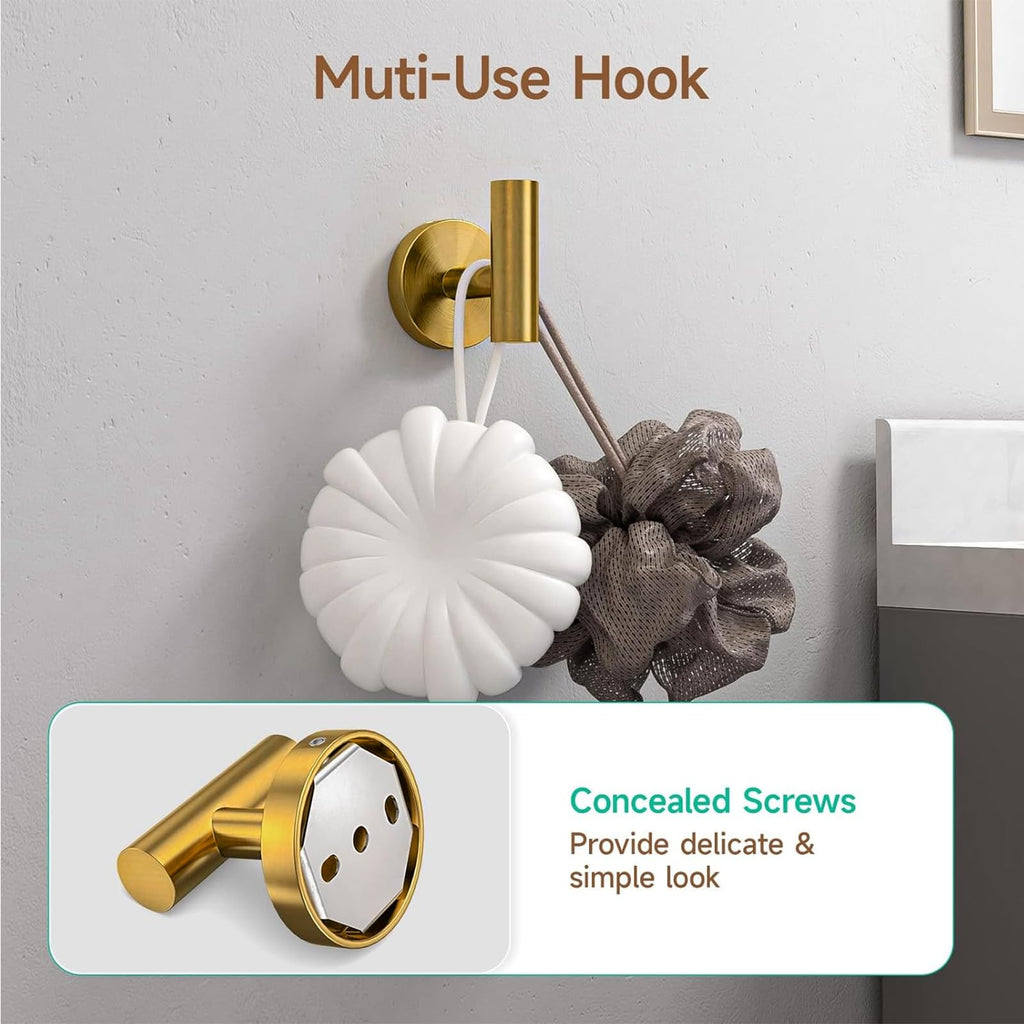 USHOWER Brushed Gold Bathroom Accessories Set, 24-Inch Towel Bar Set Wall Mounted, Durable SUS304 Stainless Steel Bathroom Hardware Set, 4-Piece