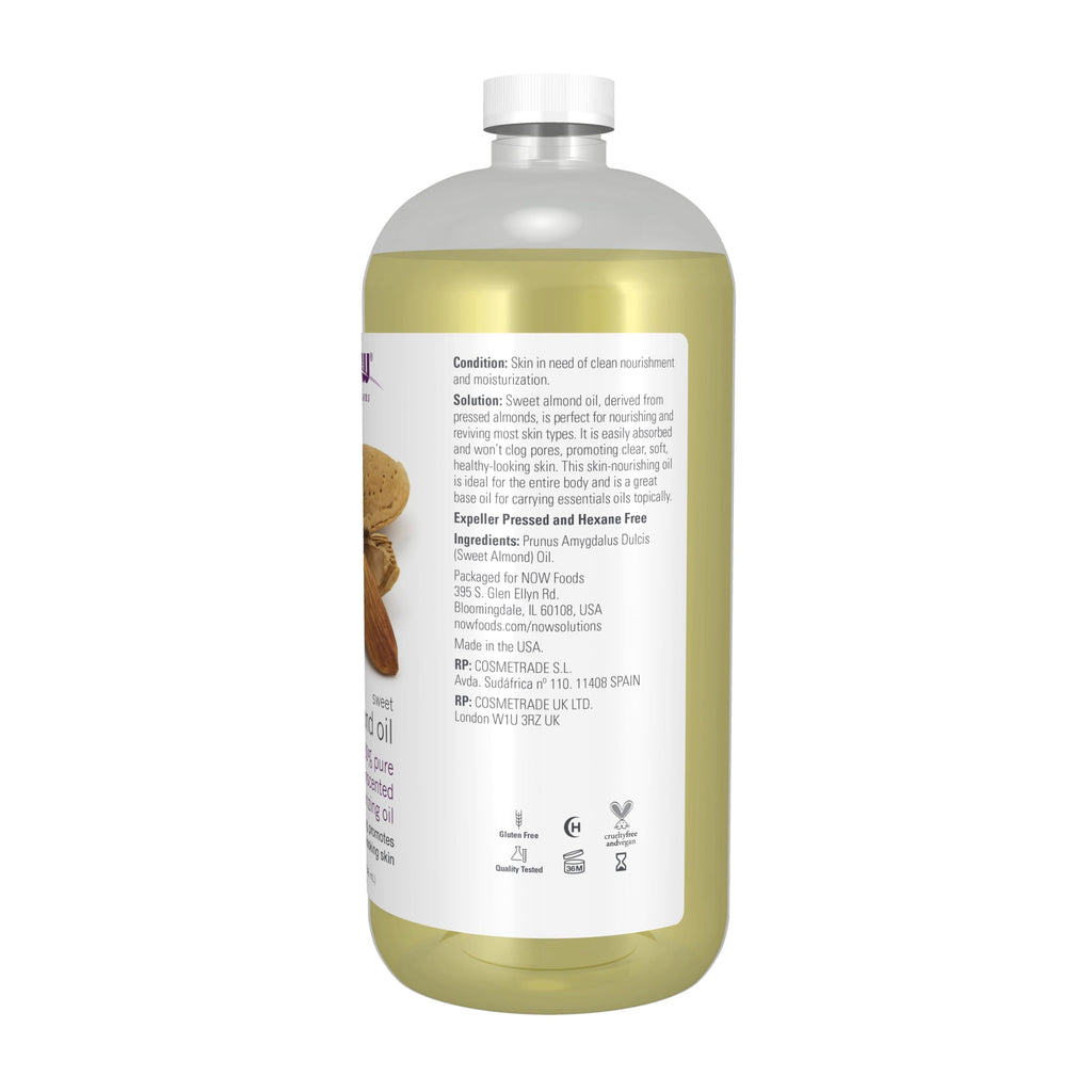 NOW Foods Solutions, Sweet Almond Oil, 100% Pure Moisturizing Oil, Promotes Healthy-Looking Skin, Unscented Oil, 32-Ounce