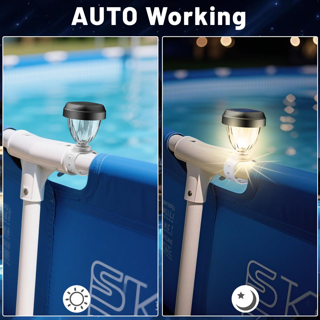 JEMULICE Solar Pool Lights for Above Ground Pools, LED Energy Saving Warm White Light, Waterproof for Frame Swimming Pools Night Accessories (8 Pcs)