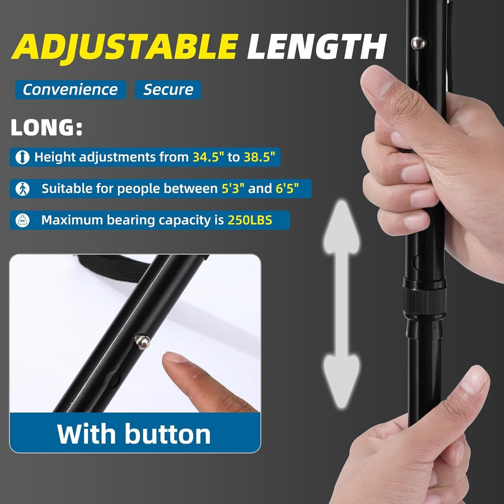 Cane Hero Walking Cane, Ready Walker Cane with Light and Alarm, Smart Walking Cane for Women, Adjustable Suitable for Arthritis Disabled and Elderly, with Cushioned T Handle and Swivel Four Pedestal