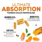 Turmeric Curcumin Supplement - 2400mg Organic Turmeric Per Serving - 95% Curcuminoids & BioPerine Black Pepper Extract for Best Absorption - Natural Vegan Joint Support, Bottled in USA - 120 Capsules