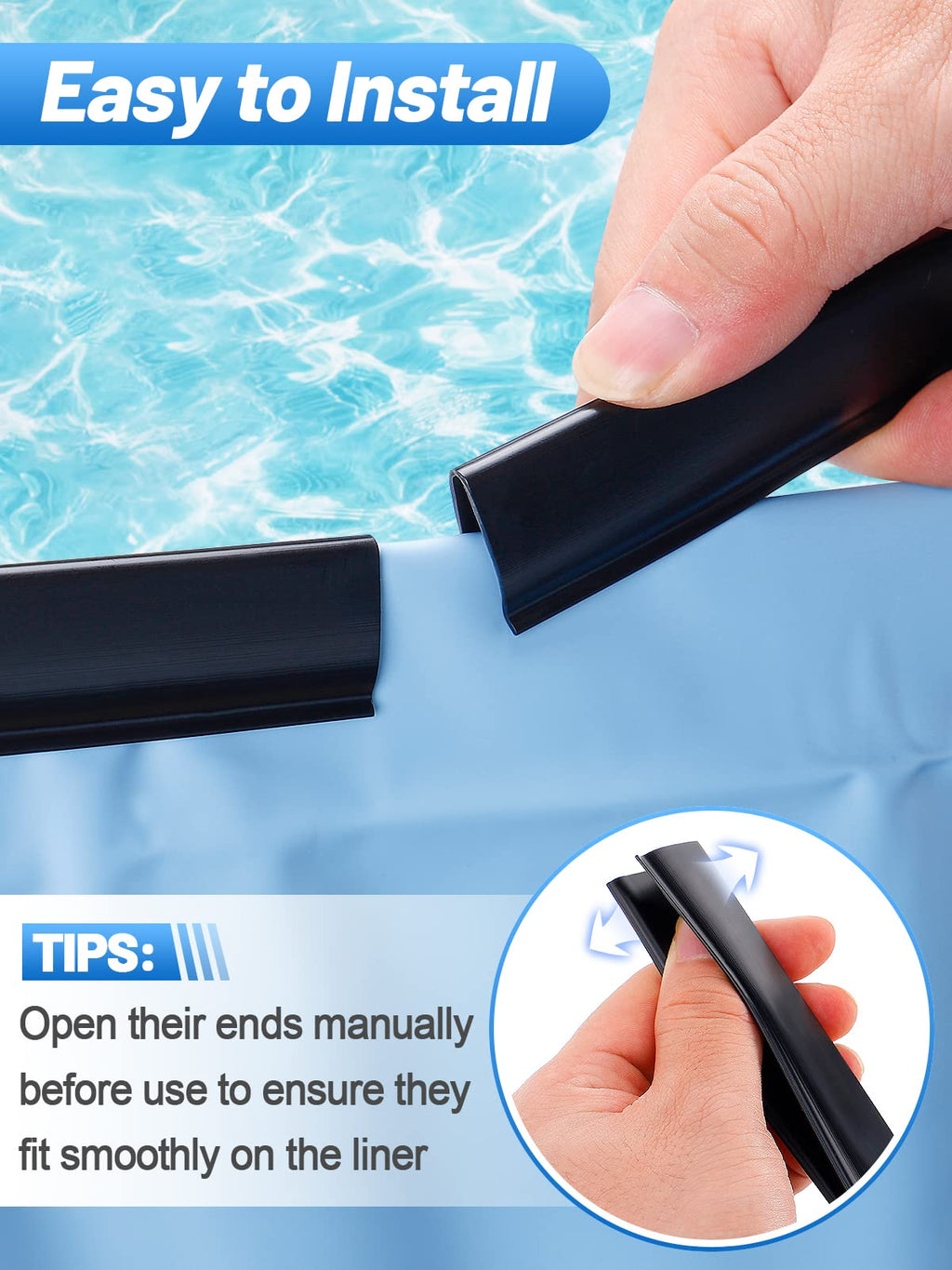 Biggun 24" Extra-Long Coping Strips for Overlap Above Ground Pool Liners - Easy to Install Swimming Pools Liner Clip Replacement for 27ft Round or 18 * 33ft Oval Pool(Qty 45)