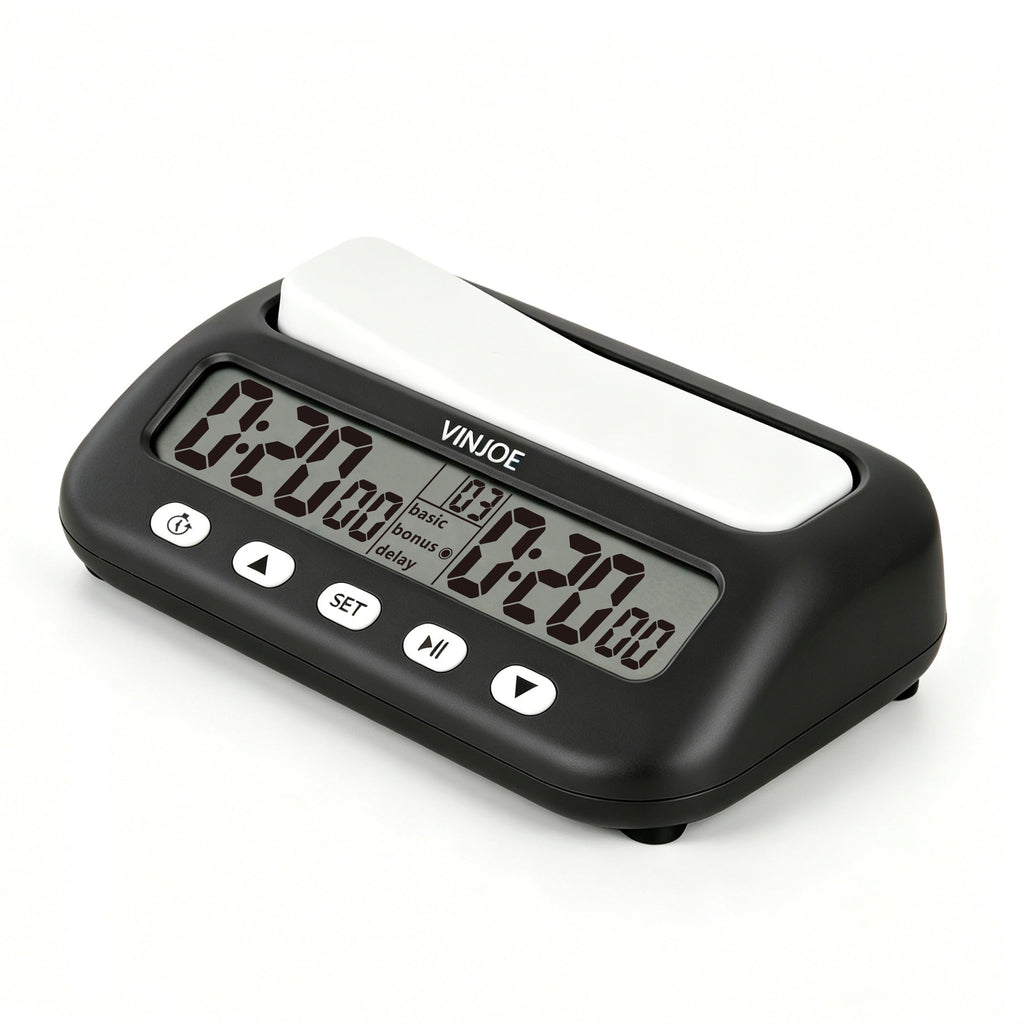 VINJOE Chess Clock Digital Chess Timer Professional for Board Games,Portable Digital Chess Clock & Game Timer with Basic,Bonus,Delay and Positive Time Features Best Gifts for Christmas(Without Battery
