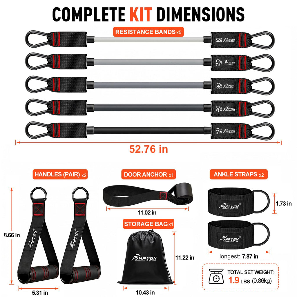 HPYGN Resistance Bands with Handles, 150 lb Exercise Bands for Home Workout