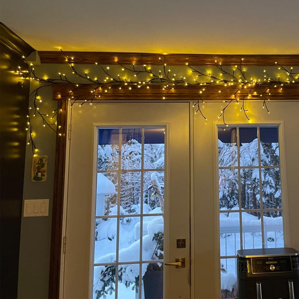 NIDISETPJAS 2Pcs Enchanted Willow Vine Lights with Remote, Christmas Swags Decorations Indoor Room Decor, 18 Branches 144 LEDs Lighted Willow Vine Lights for Walls Bedroom Home Decor