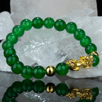 ZenBless Fengshui Porsperity Jade Bracelet Lucky Charm Feng Shui Black Obsidian Wealth Bracelet Gift for Men Women with Gold Plated Pi Xiu Pi Yao Attract Wealth Good Luck(Green)