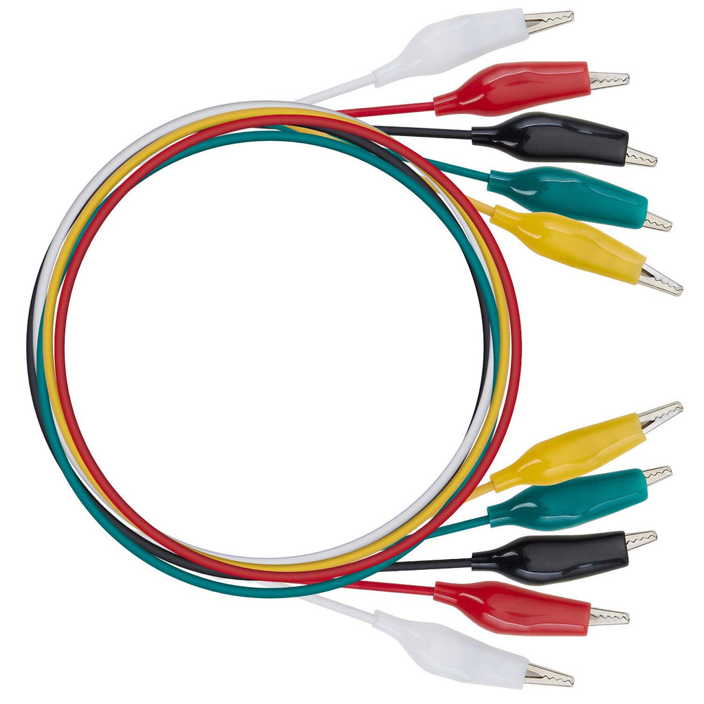 WG-026 10-Piece Test Lead Set with Alligator Clips, 22 AWG, 20.5-Inch, 5 Colors Copper Wire Soldered and Stamped Alligator Clips，Testing Probes, Crocodile Jumper Wires Cable for Electrical Testing