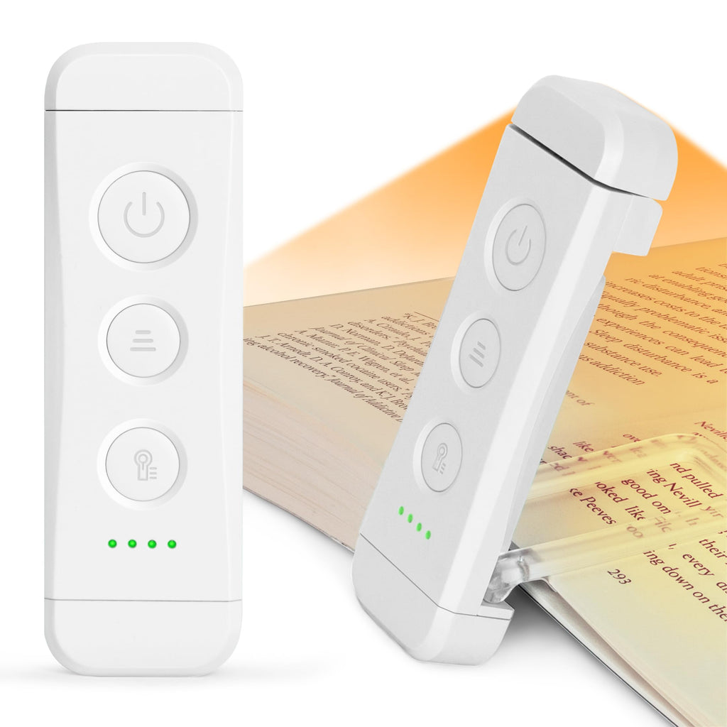 Glocusent USB Rechargeable Book Light, Portable Clip-on LED Reading Light, Reading Lights for Books in Bed with 3 Amber Colors & 5 Brightness Dimmable, Compact & Long Lasting, Perfect for Book Lovers