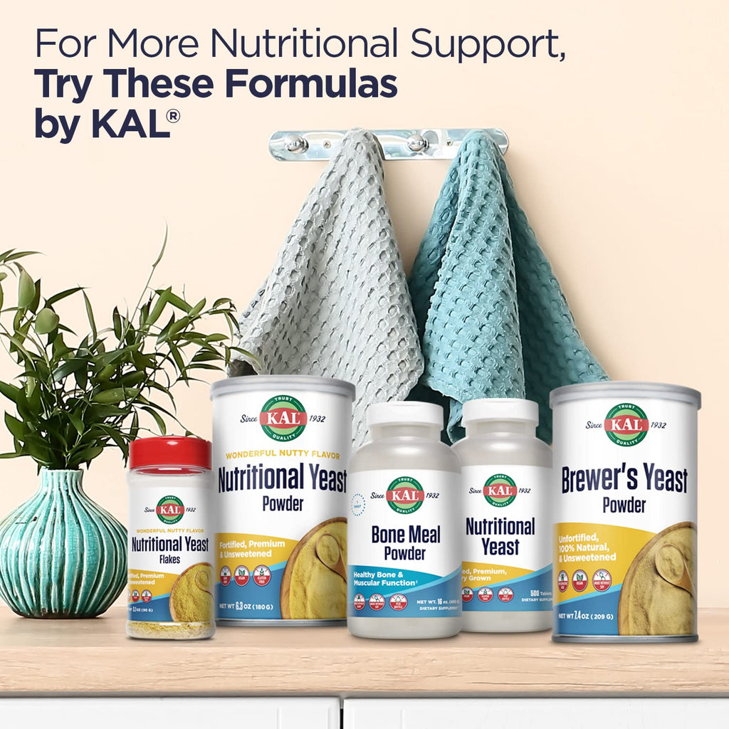 KAL Nutritional Yeast Supplement, Fortified w/ B12, Biotin, Folic Acid, Other B Vitamins, Naturally Occurring Amino Acids, Healthy Hair, Skin & Energy Support, Vegan, Gluten Free, 83 Serv, 500 Tablets