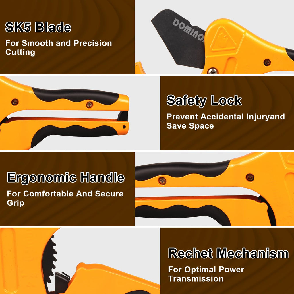 DOMINOX PVC Pipe Cutter, Cuts up to 2-1/2" PEX, PVC, PPR, Plastic Hoses& Plumbing Pipes,Ratchet PVC Cutter Tool with SK5 Blade and Aluminum Alloy Body