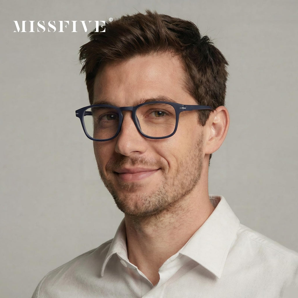 Missfive Versatile Progressive Multifocus Reading Glasses Men, Advanced Wider Spring Hinges Multifocal Computer Readers with Anti-Slip Soft Rubber Tips, No-Line Anti-Blue Light for Near Range +2.50