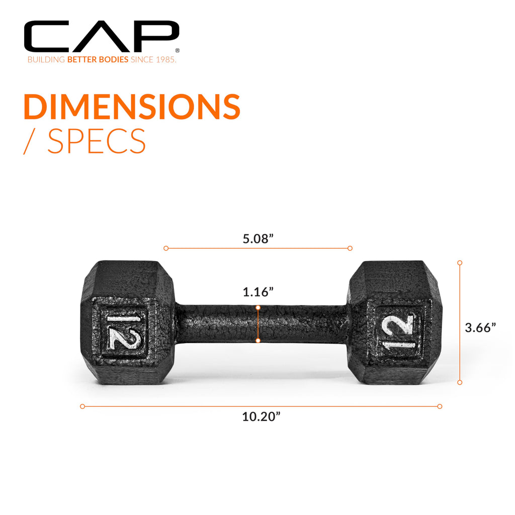 CAP Barbell Cast Iron Hex Dumbbell, Black, Single, 12 lb