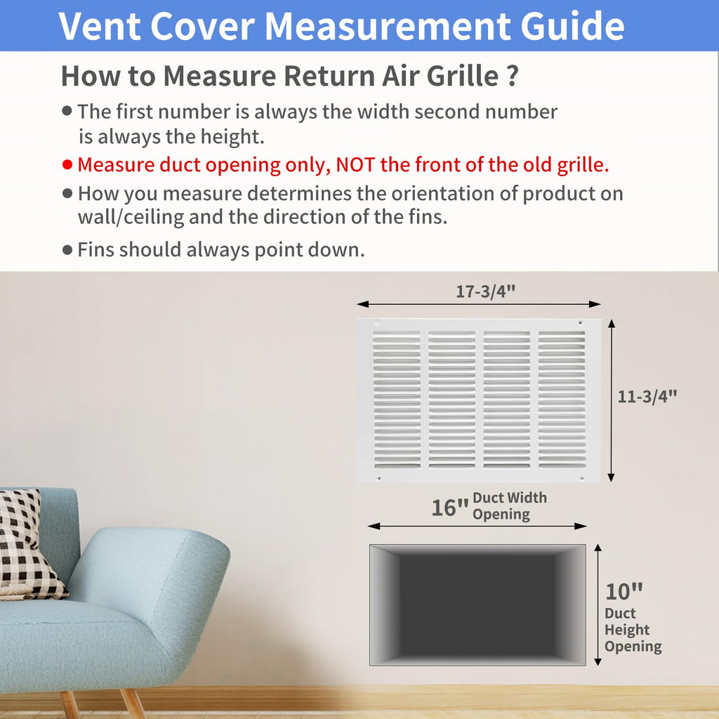 Howeall 16"W x 10"H [Duct Opening Size] Steel Return Air Grille, Air Return Vent Cover for Ceiling and Sidewall - HVAC Air Vent Covers - [Outer Dimensions: 17.75"W x 11.75"H]