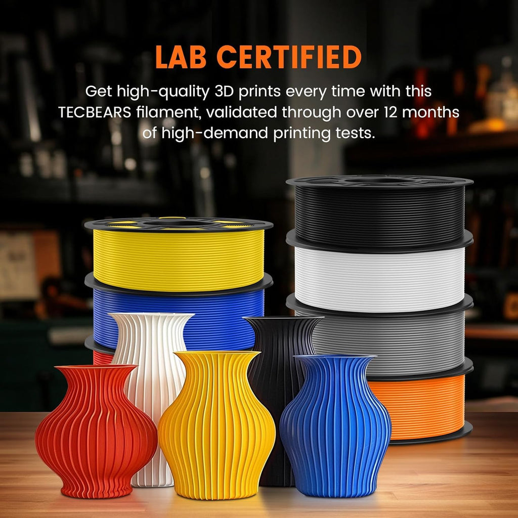 TECBEARS PETG Filament 1.75mm 4KG, 3D Printer Filament Bundle PETG, Strong Toughness, 4 * 1KG(1320M) Filament High Precision, Dimensional Accuracy ±0.02mm,Black+Coffee+Sliver+Olive Green