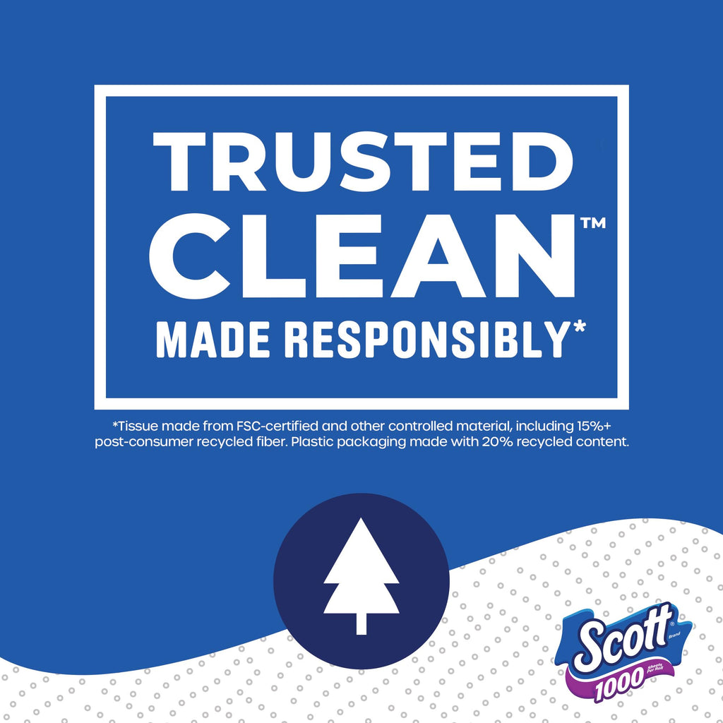 Scott 1000 Trusted Clean Toilet Paper, 32 Rolls, Septic-Safe, 1-Ply Toilet Tissue