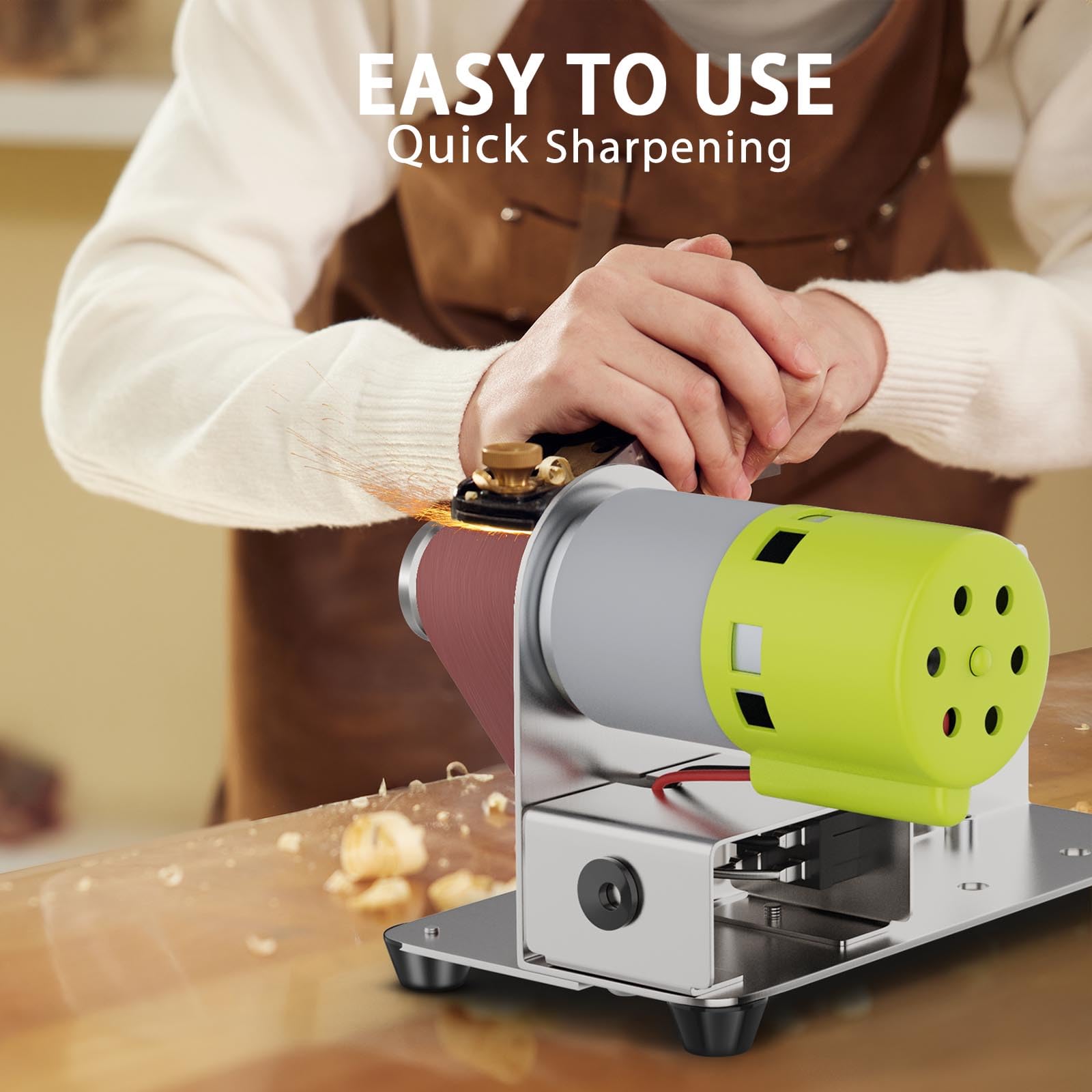Mini Belt Sander, 7 Adjustable Speed Electric Knife Sharpener, 15 Degree Belt Grinder, Power Belt Sander for Metal Working