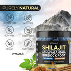 Organic Shilajit Gummies, Sea Moss, Ashwagandha, 105+ Trace Minerals – Organic Burdock Root & Lions Mane Mushroom - Blue Razz – Vegan & Non-GMO – Made in USA – 60ct