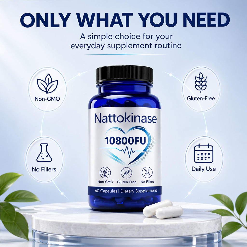 Nattokinase 10800 Fu, Ultimate Nattokinase 10800 Fu, Organic Nattokinase Supplement 10800 Fu, Vegan Capsules Gluten-Free, Supports Daily Health, 2 Capsules Daily, 60 Capsules