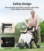 VOCIC Rollator-Walkers-for-Seniors-with-Seat, Walker Wheelchair Combo, Transport-Wheelchair-Lightweight-Foldable, Adult Walkers All Terrain, 2 in 1 Rolling Walker Chair with Brakes & Pouch