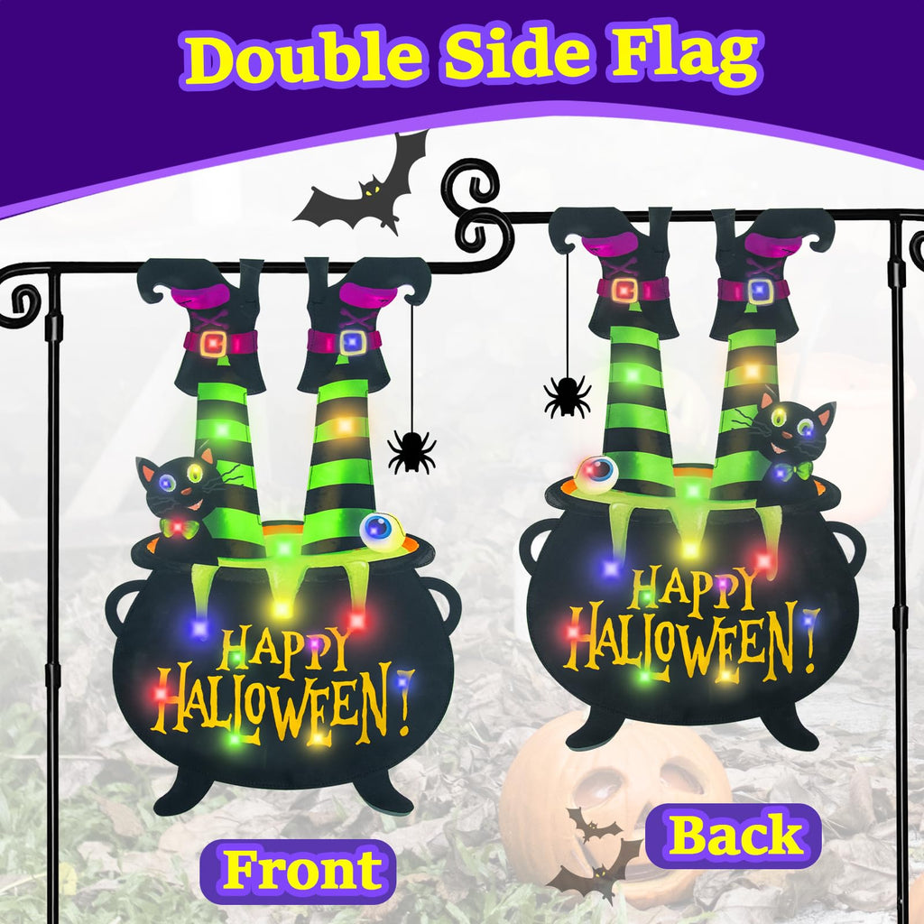 FLAGMESAGE Halloween Lighted Garden Flag, Witch Feet Yard Decor, 12x18 In