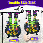 FLAGMESAGE Halloween Lighted Garden Flag, Witch Feet Yard Decor, 12x18 In