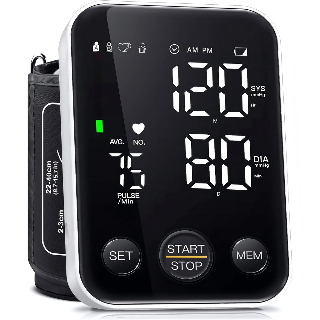 Oklar Blood Pressure Monitor Upper Arm Monitors for Home Use BP Machine Sphygmomanometer with 2x120 Reading Memory Adjustable Arm Cuff 8.7"-15.7" Large Display with LED Background Light Storage Bag