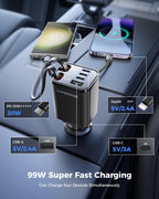 Retractable Car Charger, SUPERONE 99W Car Phone Charger with Dual Cables