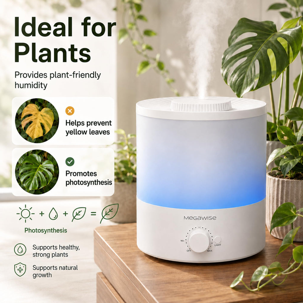 MEGAWISE 1.5L Quiet Cool Mist Humidifier, 25dB, Portable for Bedroom